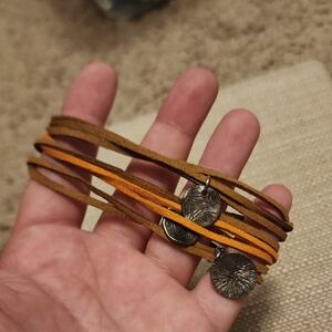 Brown and Orange Leather Wrap Bracelet